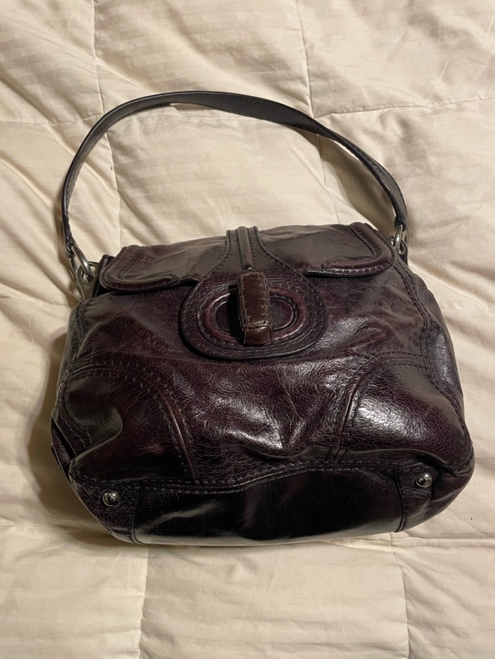Prada Vitello Shine Turnlock Flap Shoulder Bag -Deep Purple